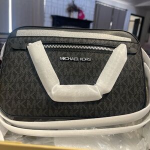 Michael Kors Black MK Signature Crossbody Bag with Silver Hardware